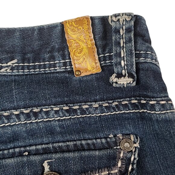 Maurices Thick Stitch Jeans Embroidered Women 7/8 34x31 Blue Bootcut Mid Rise * - Picture 7 of 15